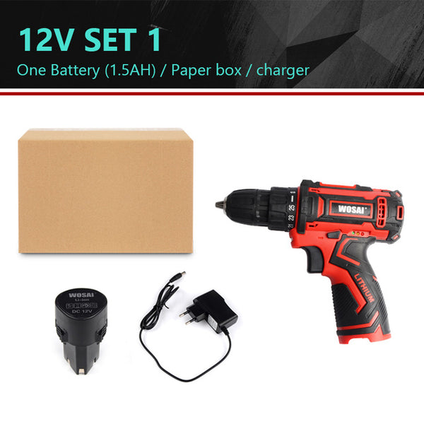 WOSAI 12V 16V 20V Cordless Drill Electric Screwdriver Mini Wireless Power Driver DC Lithium-Ion Battery 3/8-Inch