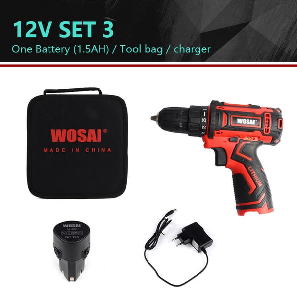 WOSAI 12V 16V 20V Cordless Drill Electric Screwdriver Mini Wireless Power Driver DC Lithium-Ion Battery 3/8-Inch