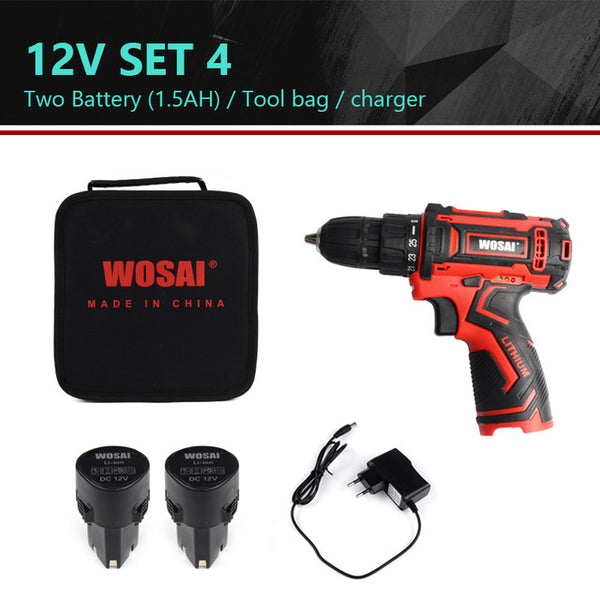 WOSAI 12V 16V 20V Cordless Drill Electric Screwdriver Mini Wireless Power Driver DC Lithium-Ion Battery 3/8-Inch