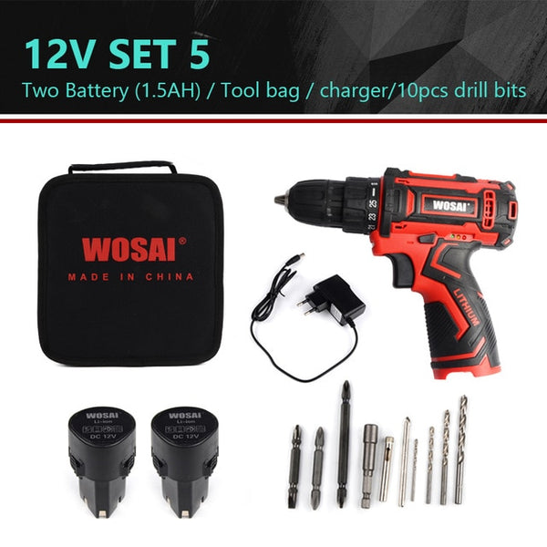 WOSAI 12V 16V 20V Cordless Drill Electric Screwdriver Mini Wireless Power Driver DC Lithium-Ion Battery 3/8-Inch