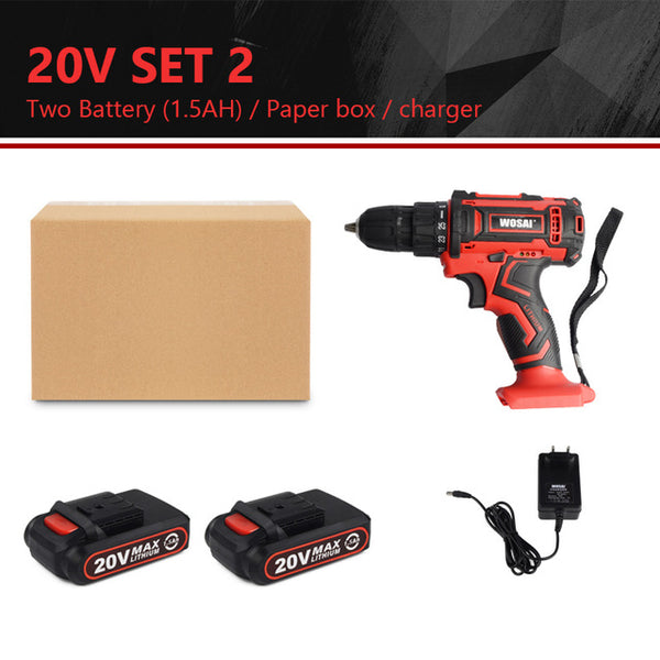 WOSAI 12V 16V 20V Cordless Drill Electric Screwdriver Mini Wireless Power Driver DC Lithium-Ion Battery 3/8-Inch