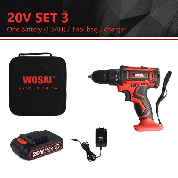 WOSAI 12V 16V 20V Cordless Drill Electric Screwdriver Mini Wireless Power Driver DC Lithium-Ion Battery 3/8-Inch