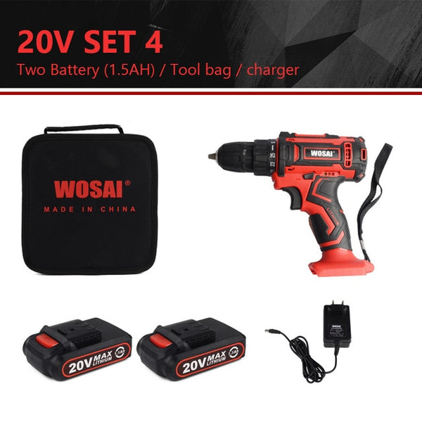 WOSAI 12V 16V 20V Cordless Drill Electric Screwdriver Mini Wireless Power Driver DC Lithium-Ion Battery 3/8-Inch